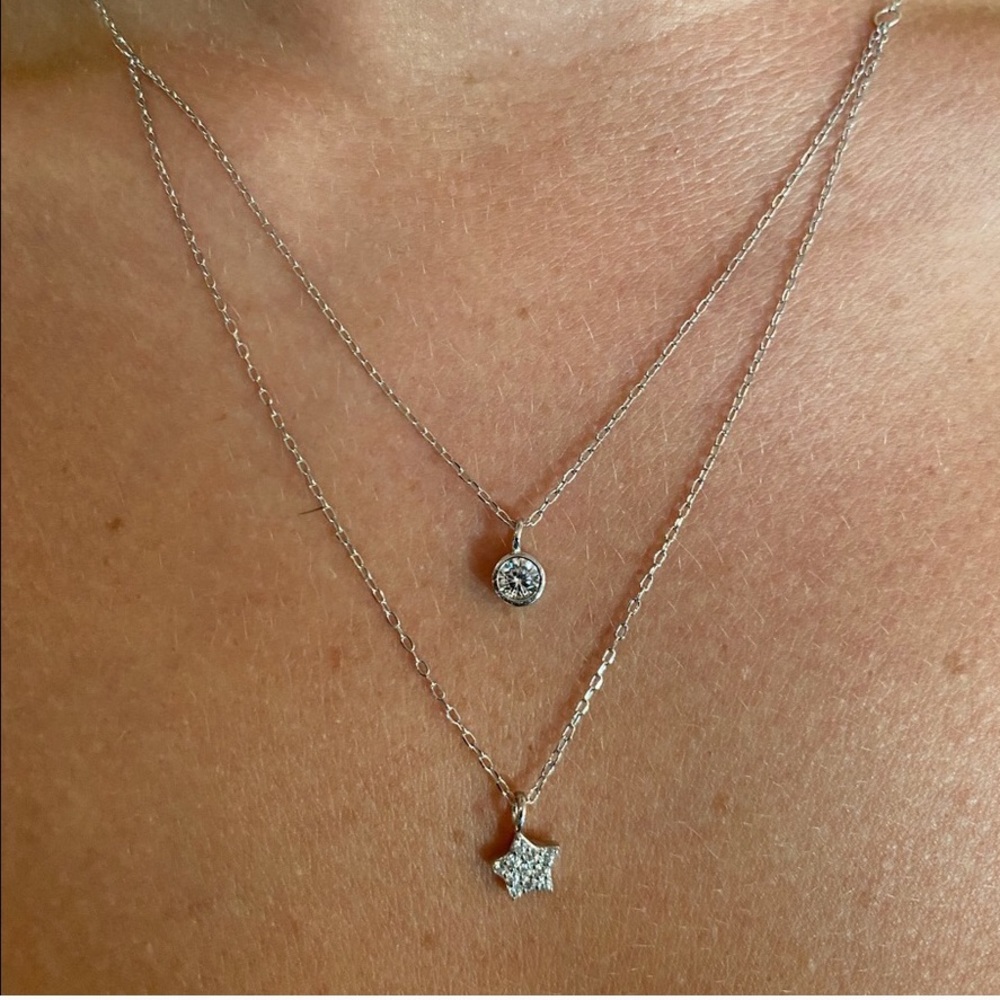 Sterling Silver Double Layer Cz Necklace - Picture 1 of 12